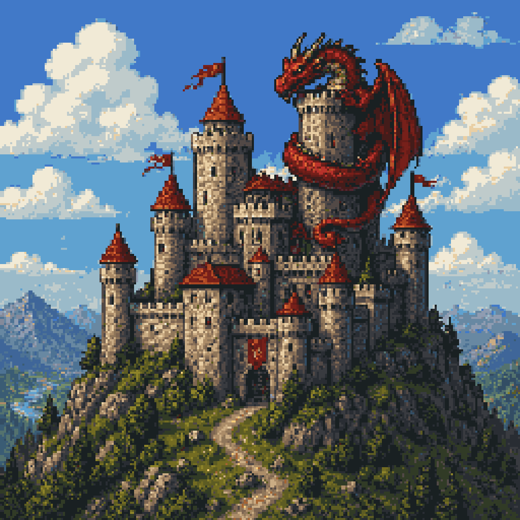Pixel Art Dragon Castle - GPT Image 2 prompt example