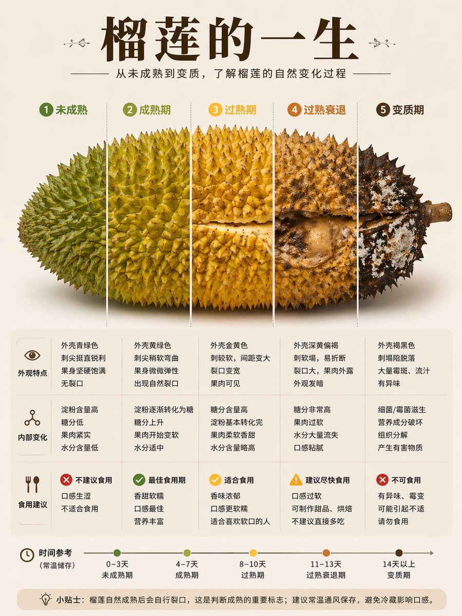 Durian Ripening Lifecycle Infographic - GPT Image 2 Prompt-Beispiel