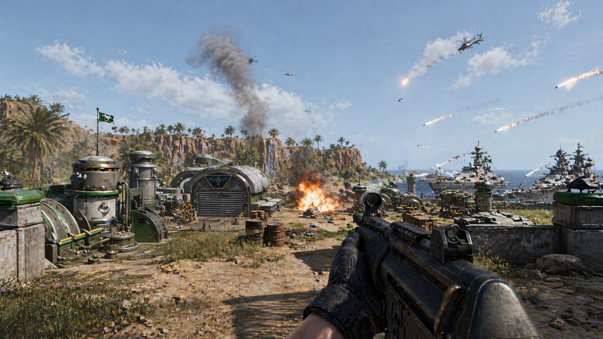 First-Person Tropical Island Warzone - GPT Image 2 prompt example