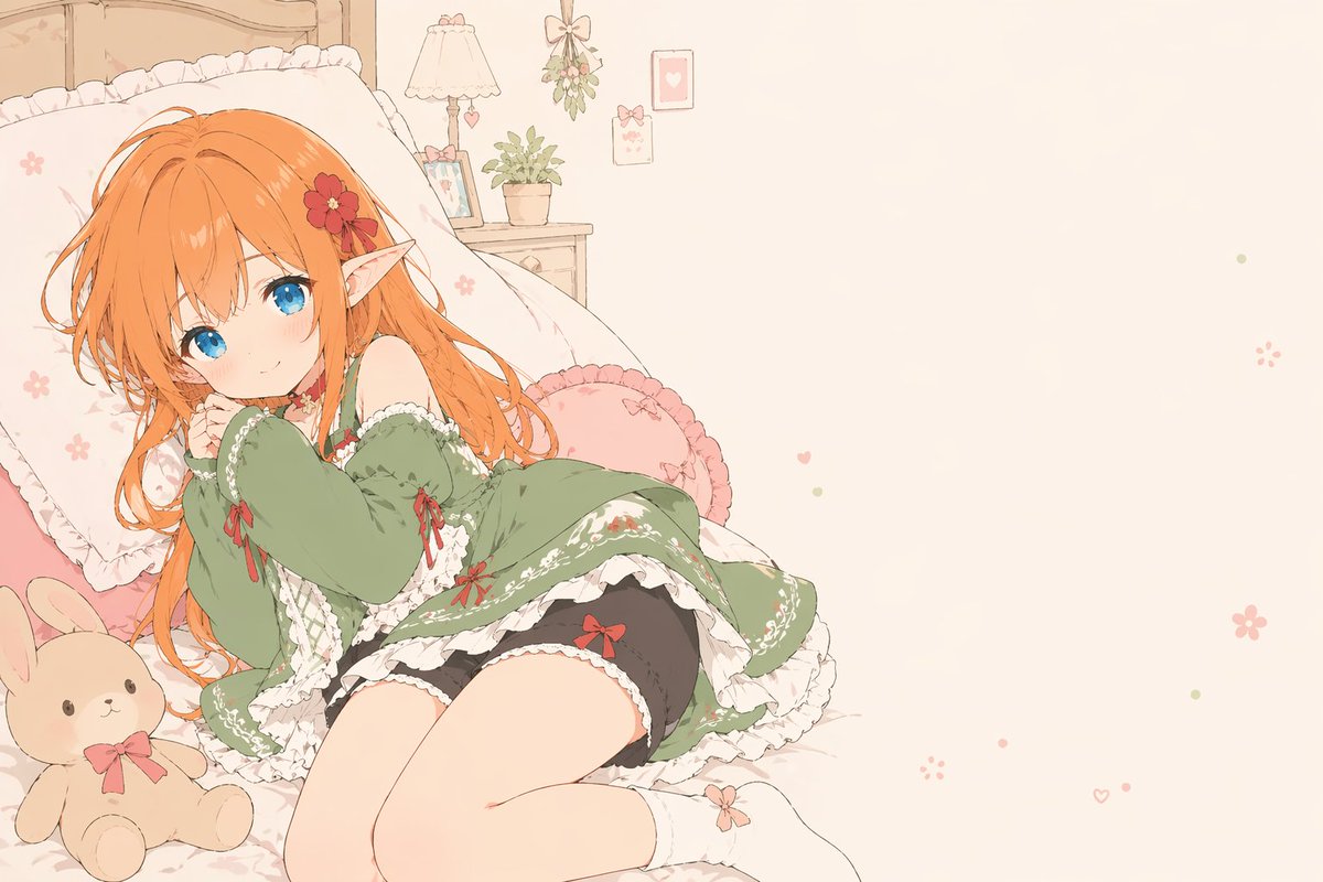 Flat-Color Elf Girl on Frilly Bed - esempio di prompt GPT Image 2