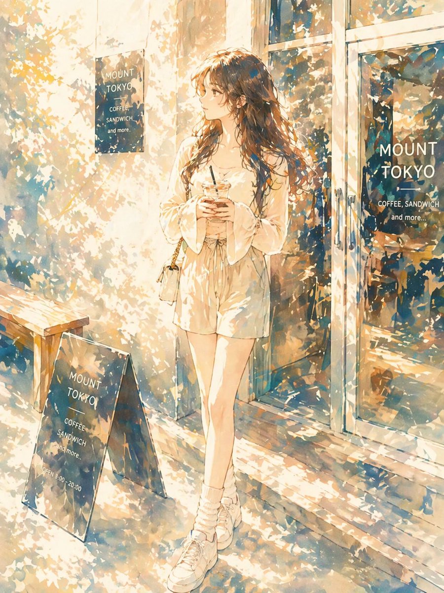 Sunlit Anime Girl Outside Cafe - GPT Image 2 prompt example