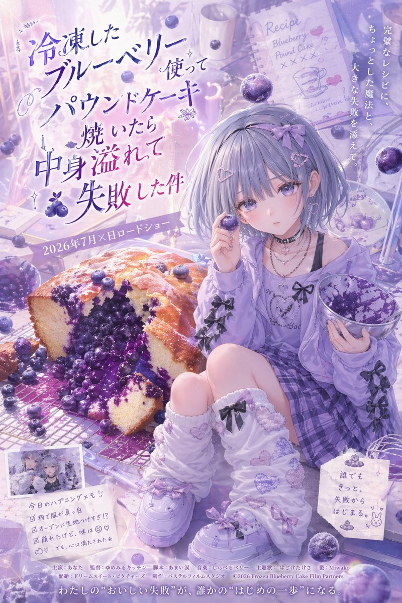 Pastel Blueberry Cake Anime Poster - GPT Image 2 prompt example