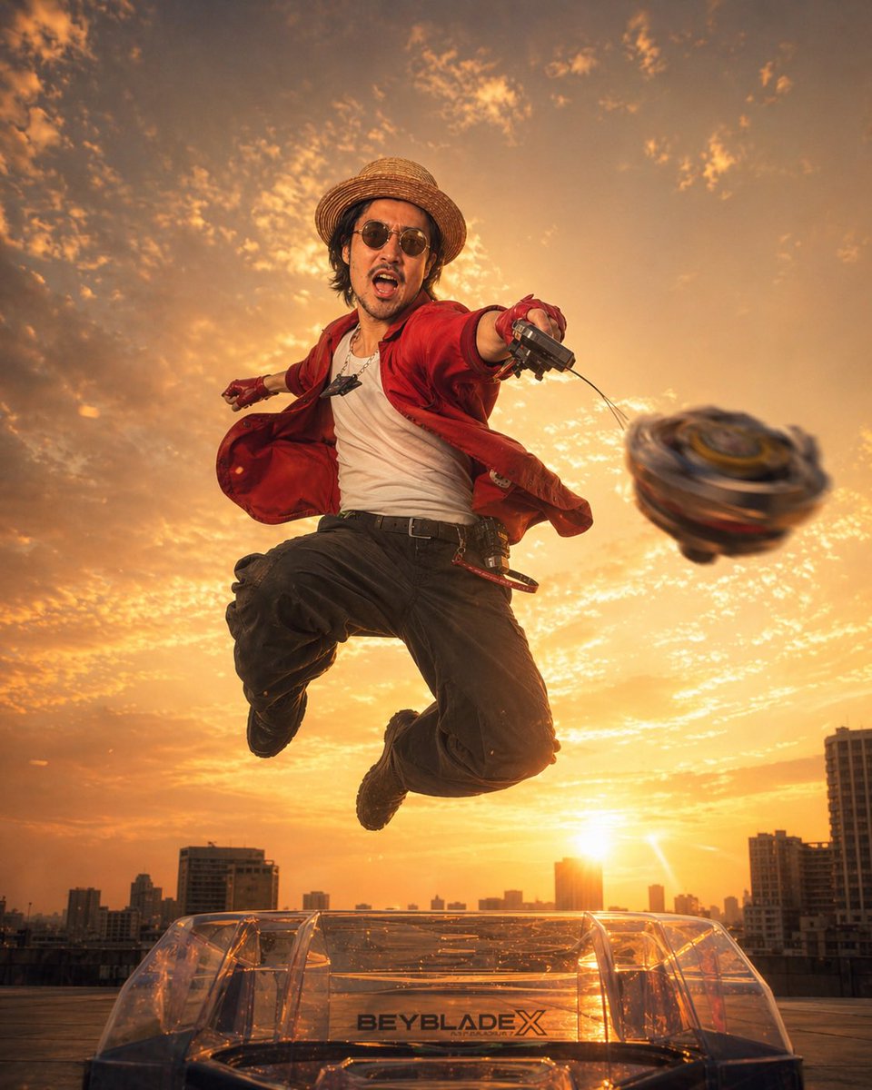 Cinematic Beyblade Rooftop Launch - GPT Image 2 Prompt-Beispiel