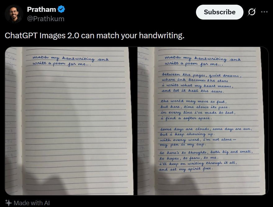 Tweet Screenshot With Handwriting Match - GPT Image 2 Prompt-Beispiel