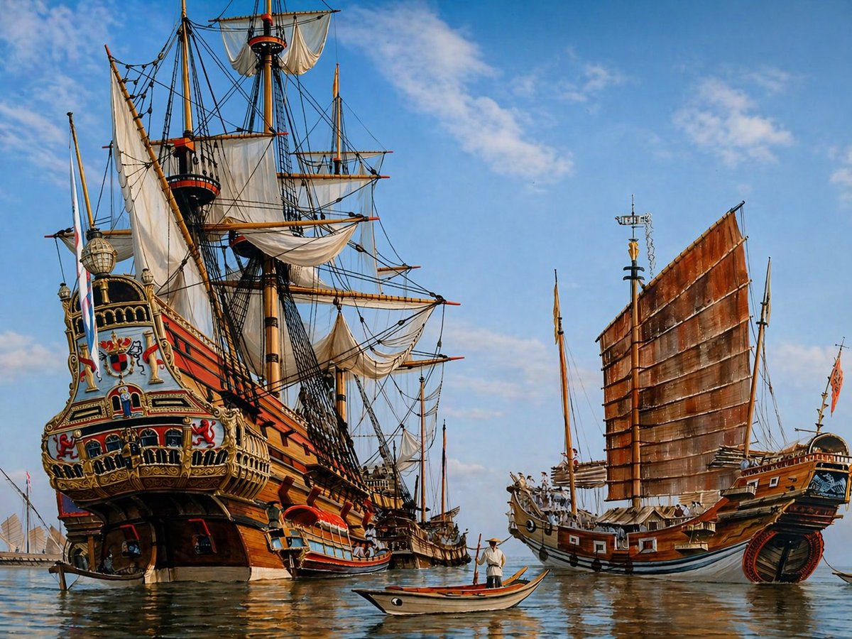 Historic Galleon and Chinese Junk - GPT Image 2 prompt example
