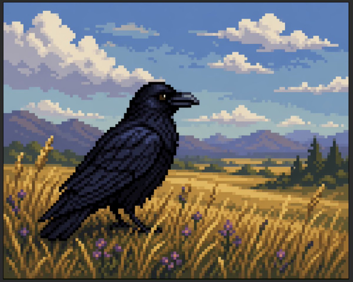 Faux Pixel Raven in Wheat Field - GPT Image 2 prompt example