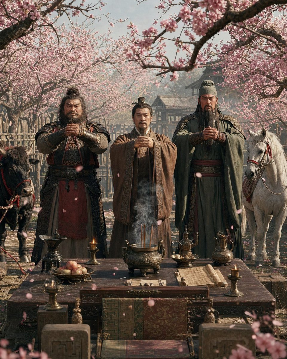 Peach Garden Oath Cinematic Scene - GPT Image 2 Prompt-Beispiel