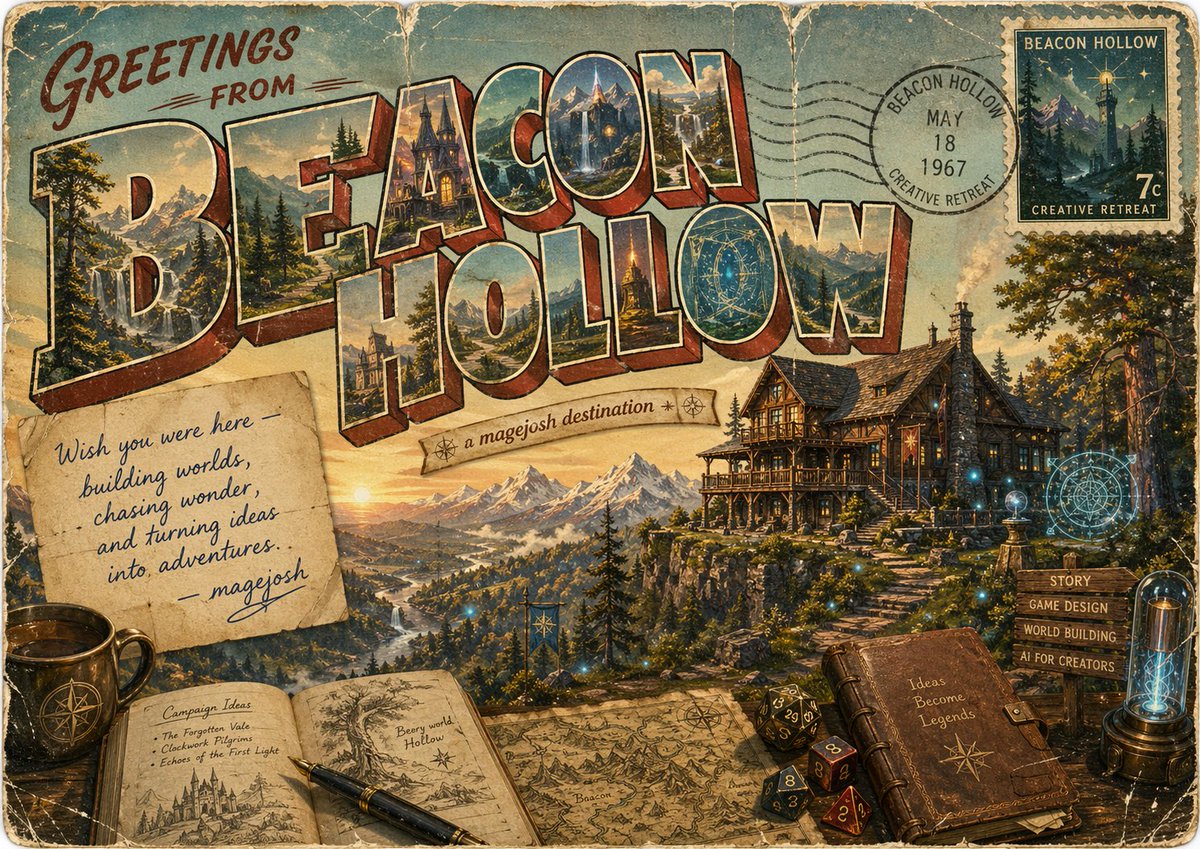 Vintage Fantasy Postcard of Beacon Hollow - GPT Image 2 prompt example
