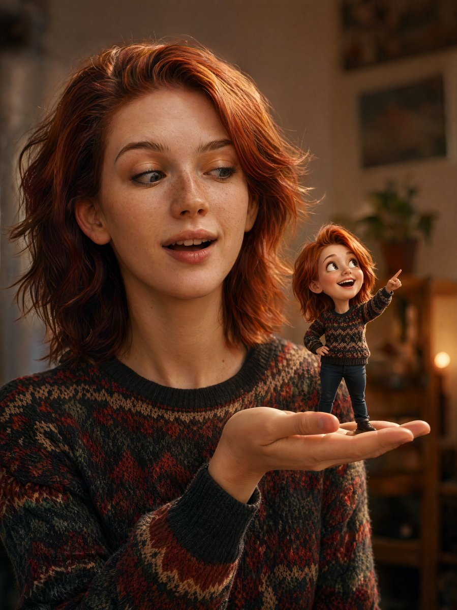 Cinematic Portrait with 3D Mini Character - GPT Image 2 prompt example