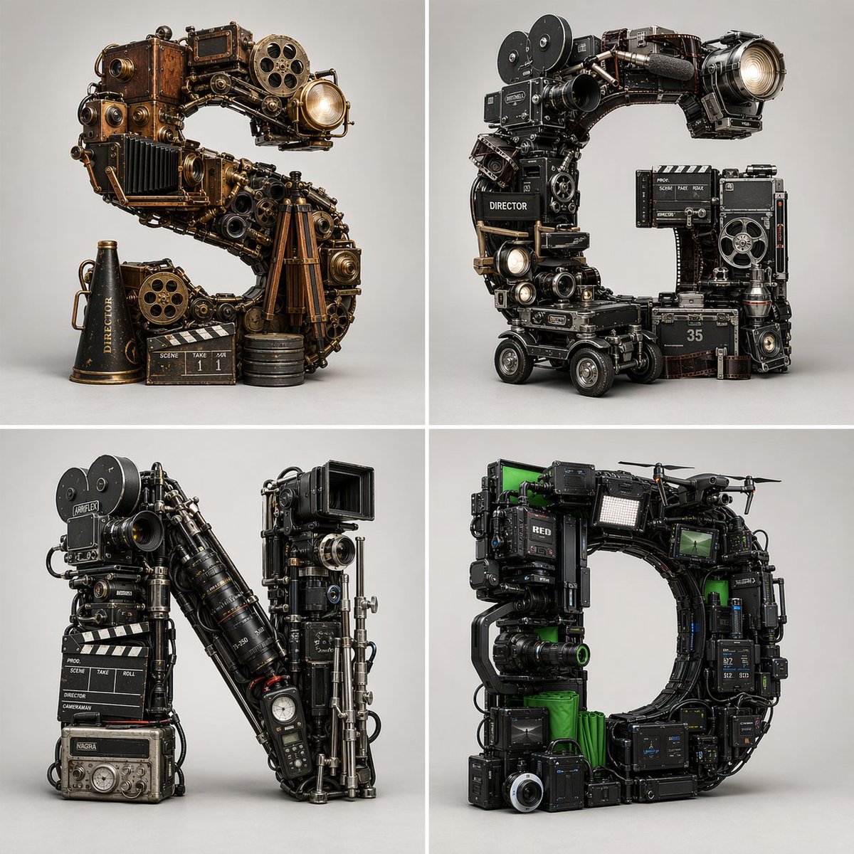 Filmmaking Eras Typographic Grid - esempio di prompt GPT Image 2