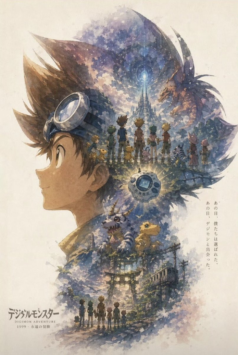 Nostalgic Watercolor Anime Adventure Poster - GPT Image 2 prompt example