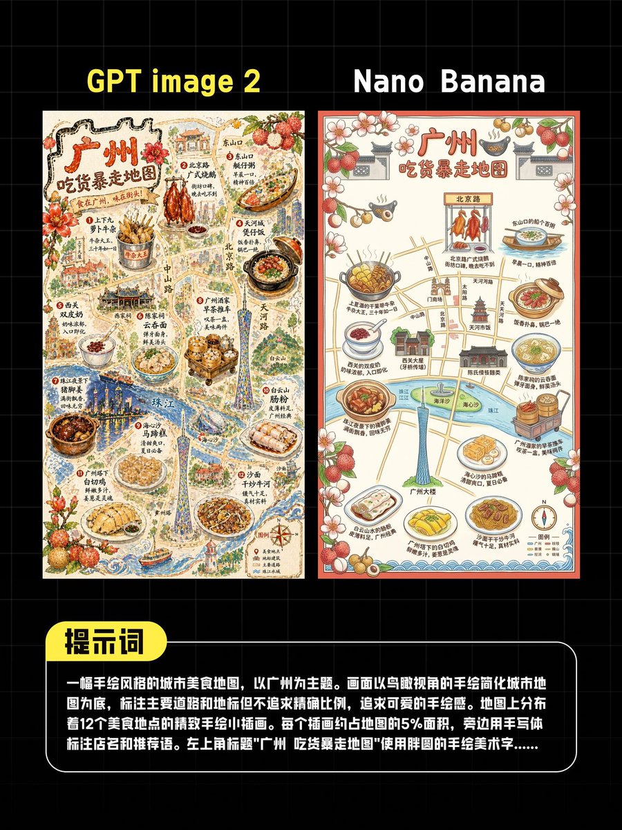 AI Guangzhou Food Map Comparison - esempio di prompt GPT Image 2