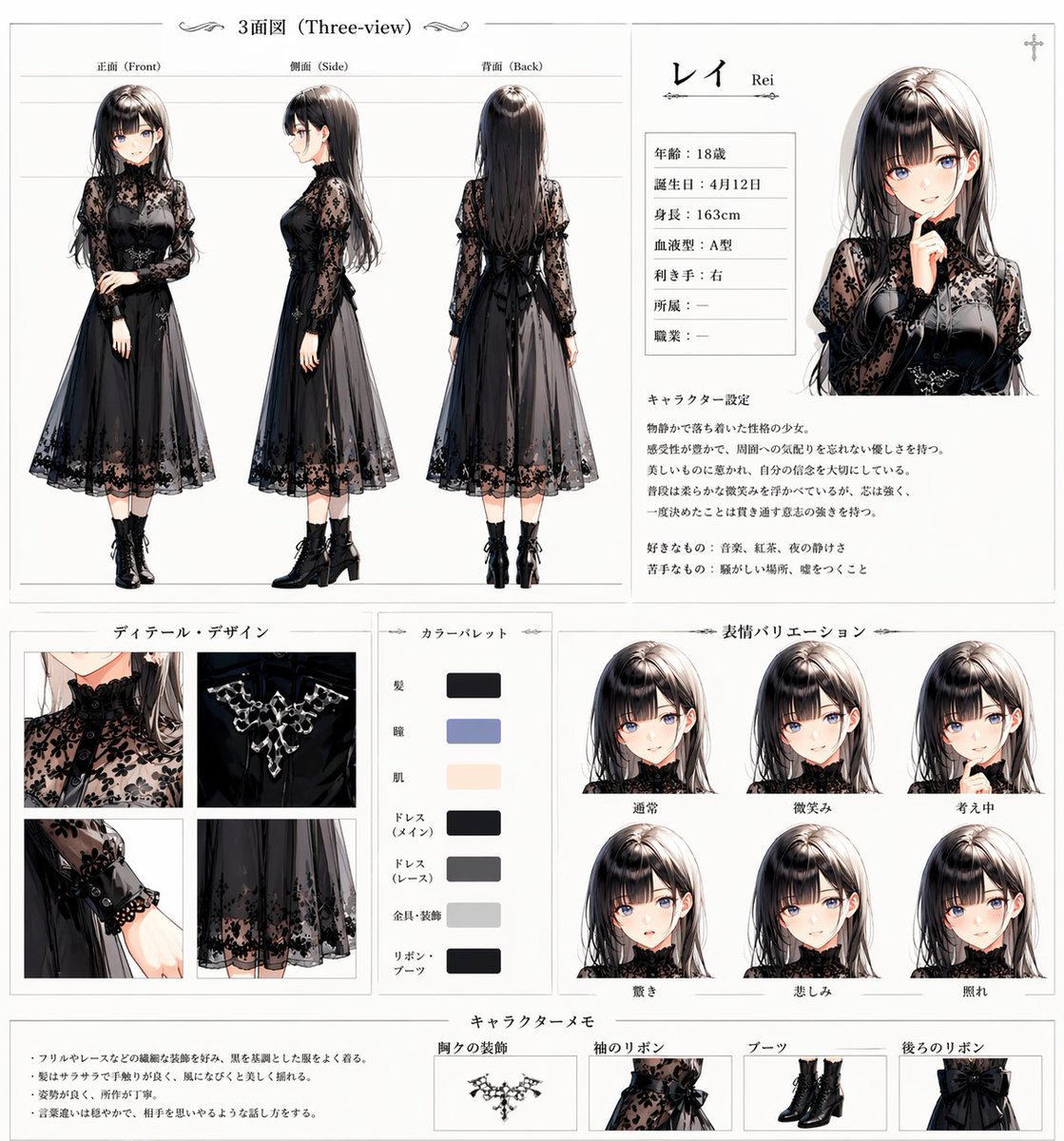 Gothic Anime Character Sheet - esempio di prompt GPT Image 2