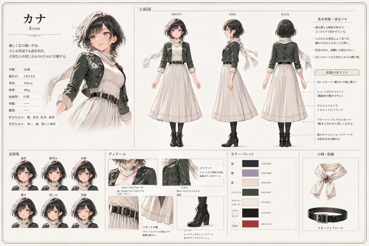 Kana Anime Character Reference Sheet - esempio di prompt GPT Image 2