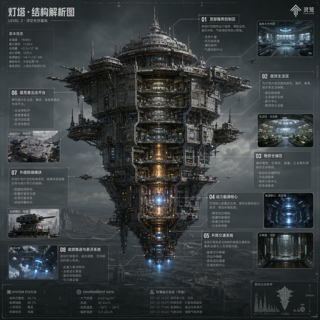 Sci-Fi Lighthouse Structure Diagram - GPT Image 2 prompt example