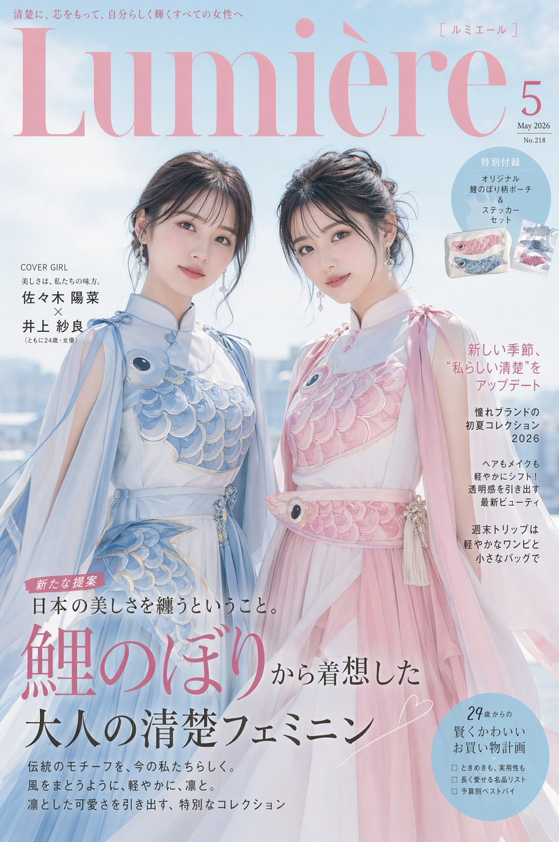 Japanese Fashion Cover with Koinobori Dresses - GPT Image 2 Prompt-Beispiel
