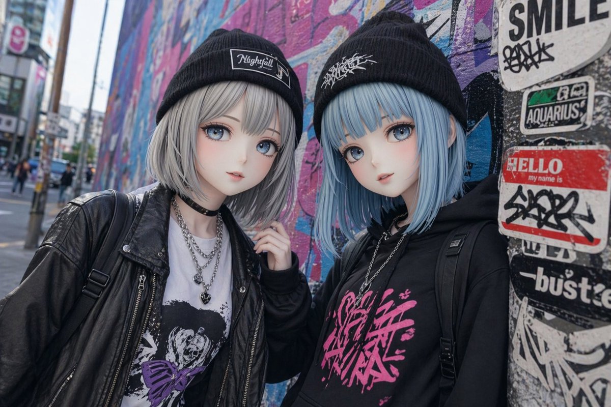Kawaii Street Fashion Duo Portrait - GPT Image 2 prompt example