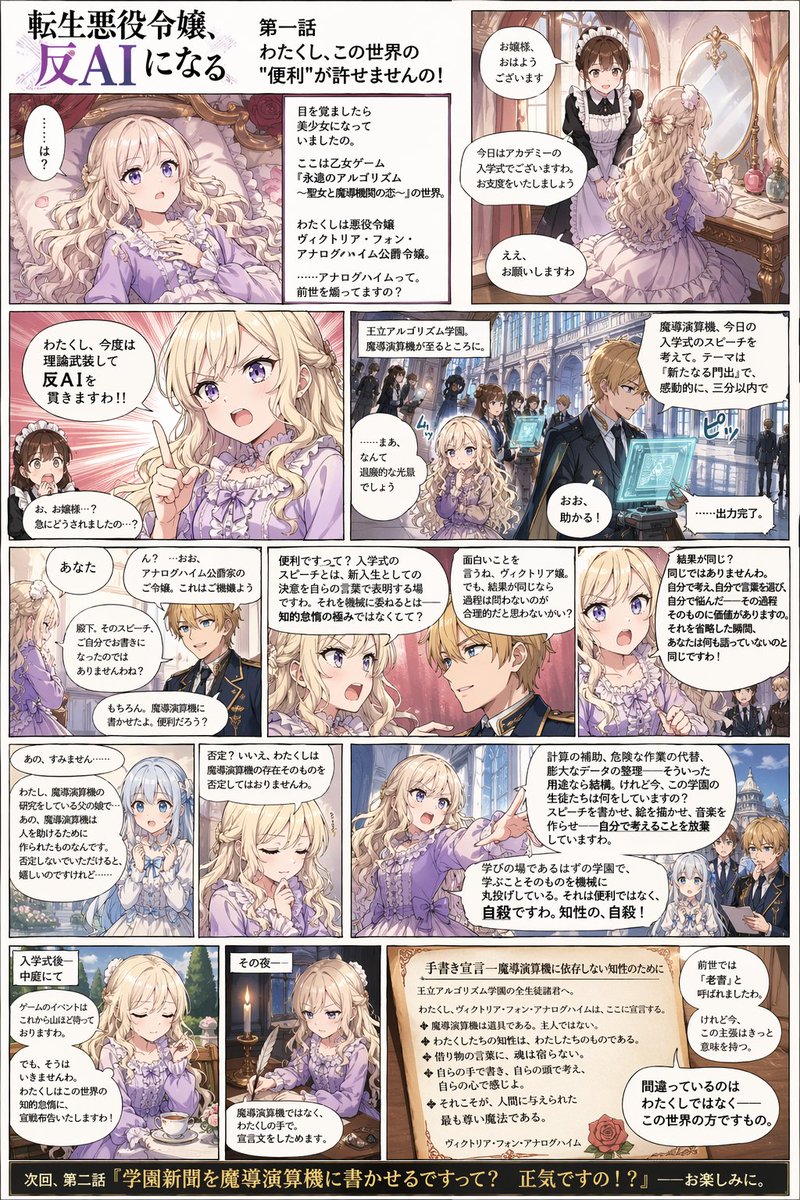 Anti-AI Villainess Manga Poster - GPT Image 2 Prompt-Beispiel