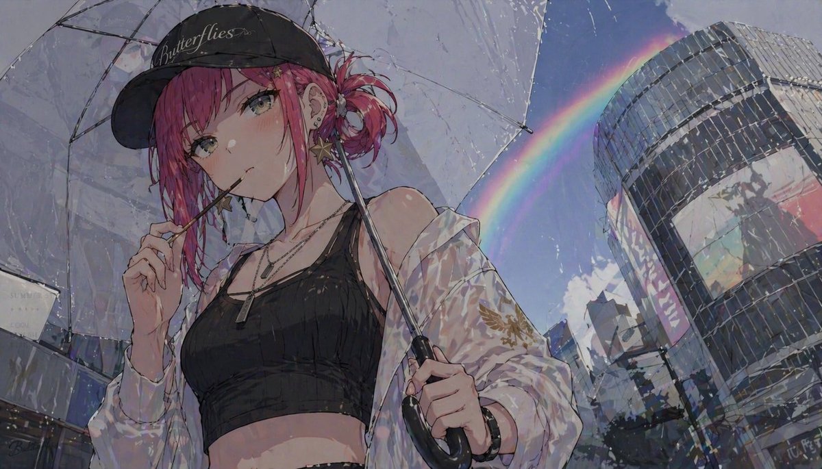 Anime Girl with Umbrella and Rainbow - GPT Image 2 Prompt-Beispiel