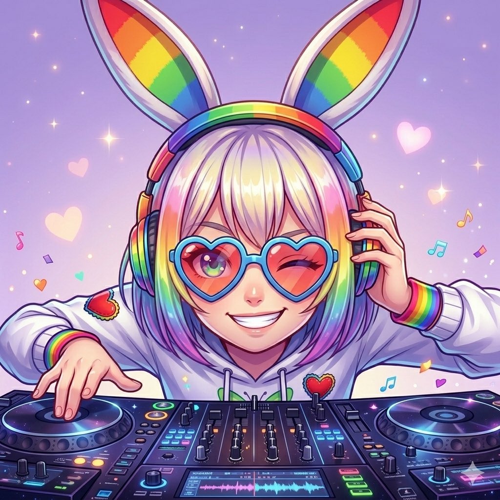 Rainbow Bunny DJ Anime Portrait - GPT Image 2 prompt example