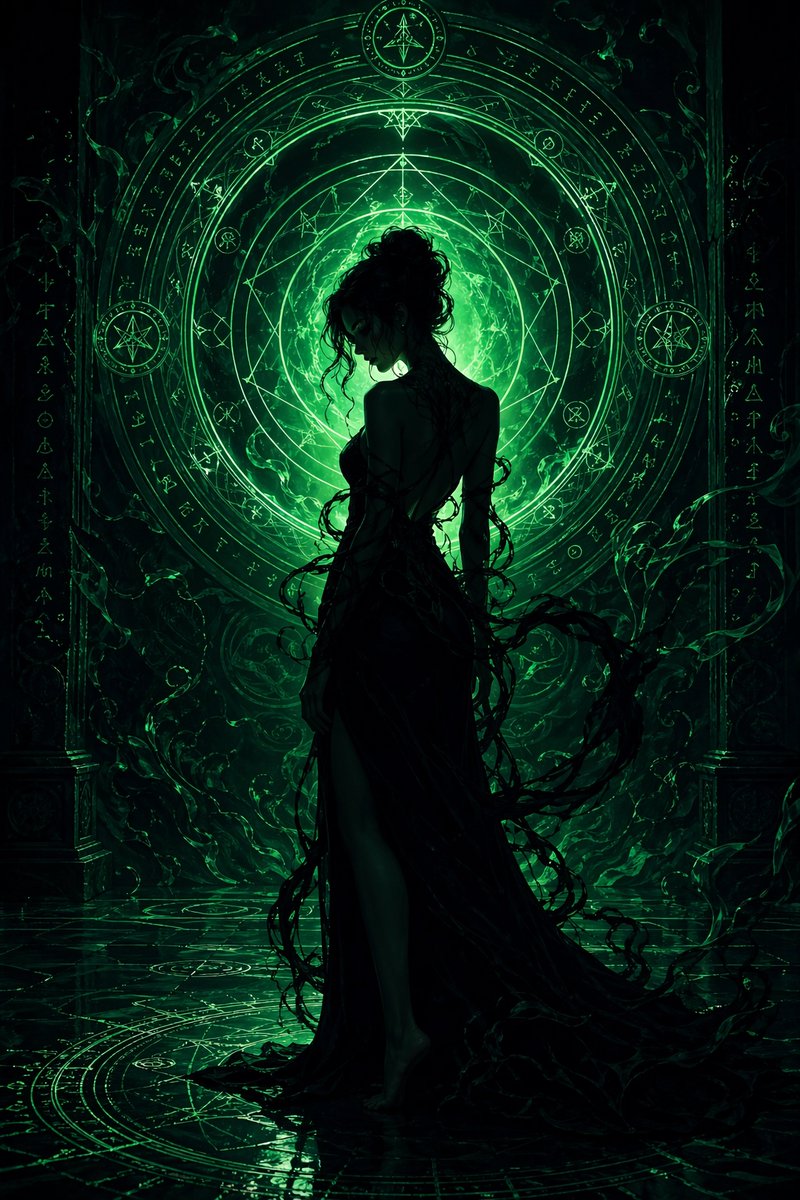 Emerald Dark Sorceress Ritual - GPT Image 2 prompt example
