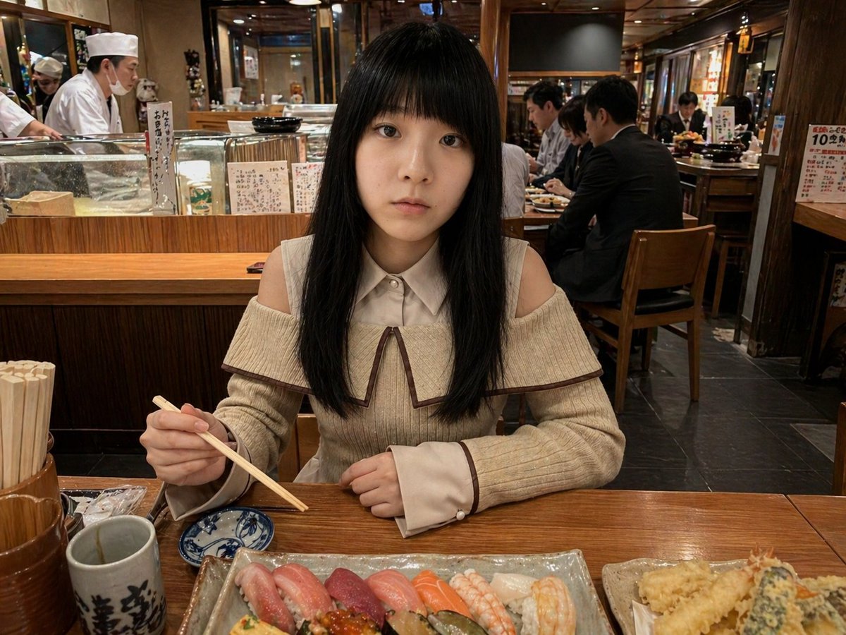Photorealistic Sushi Counter Dinner Portrait - GPT Image 2 prompt example
