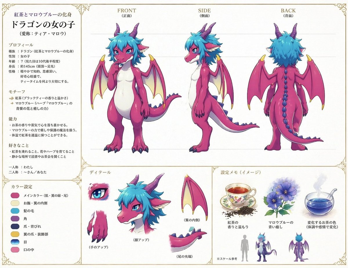 Anime Dragon Girl Reference Sheet - GPT Image 2 Prompt-Beispiel