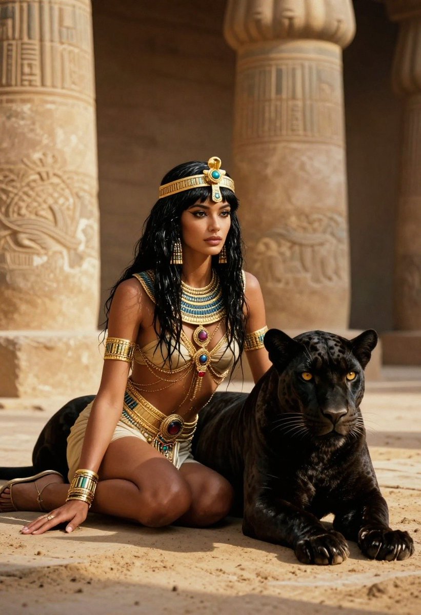 Ancient Egyptian Queen with Black Panther - GPT Image 2 Prompt-Beispiel