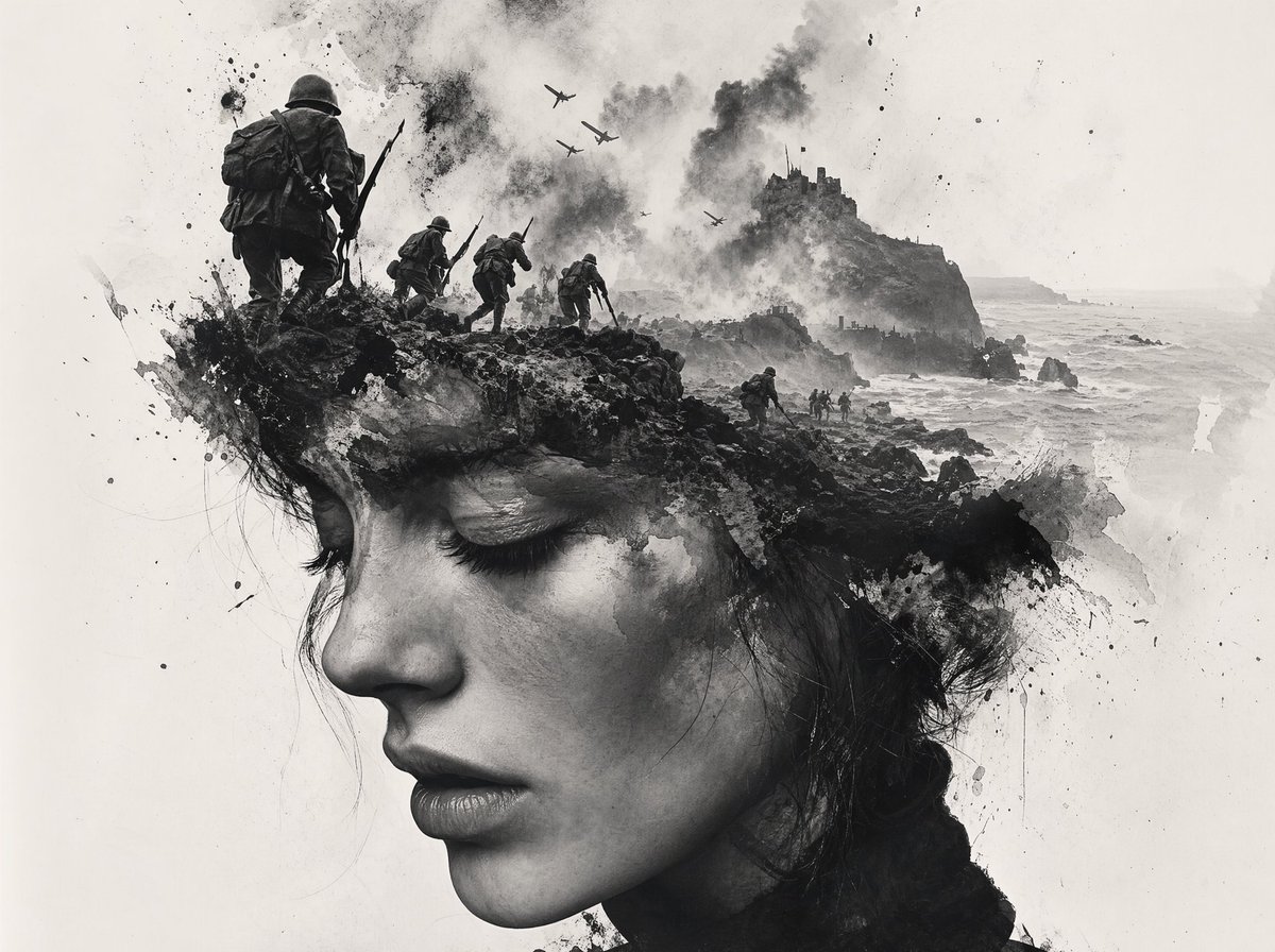 Black-and-White Wartime Ink Scene - GPT Image 2 prompt example