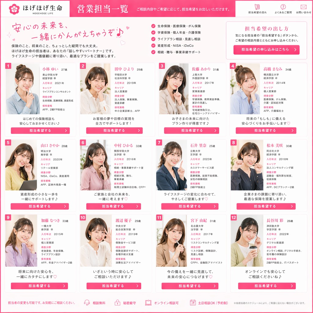 Japanese Insurance Staff Directory Mockup - GPT Image 2 prompt example