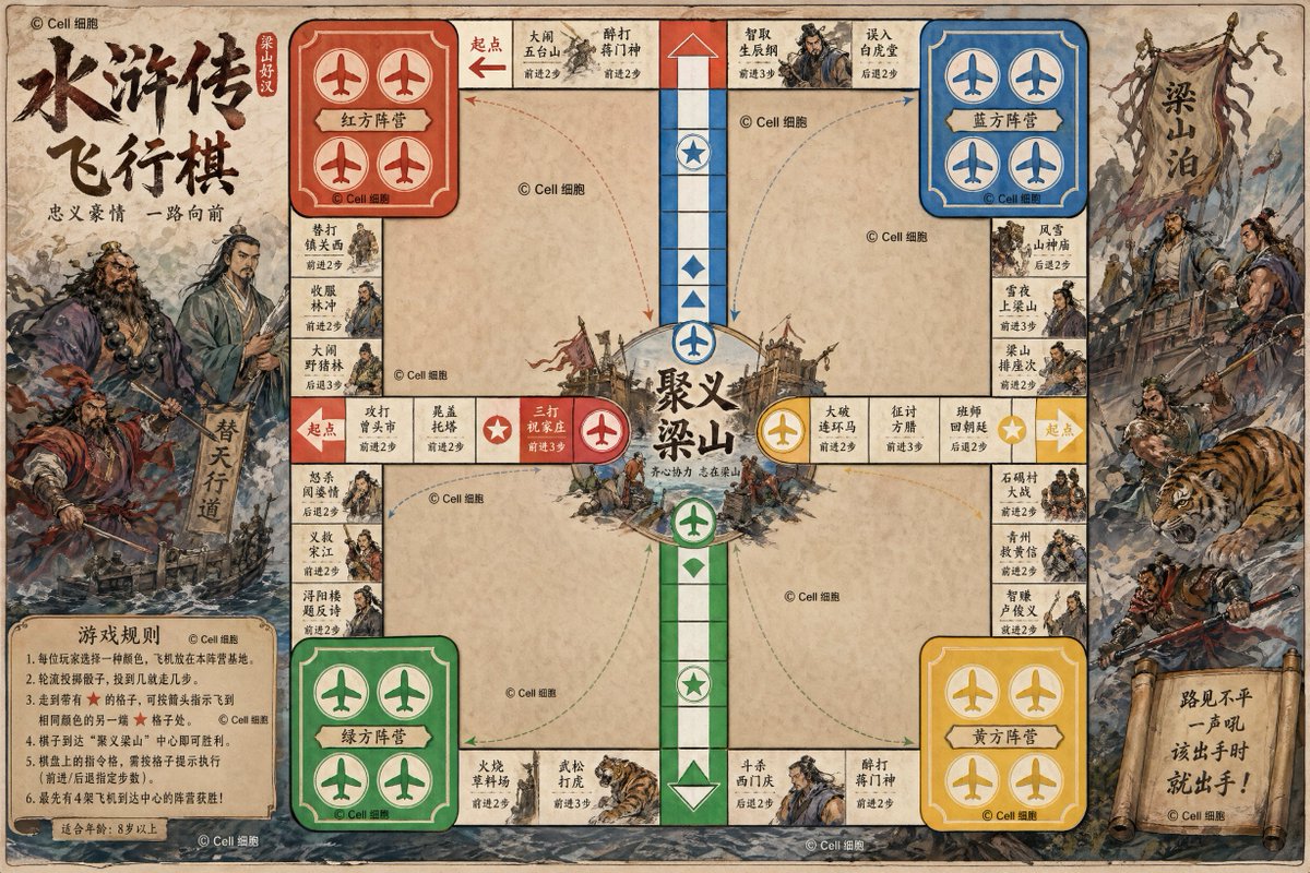 Water Margin Themed Flying Chess Board - esempio di prompt GPT Image 2