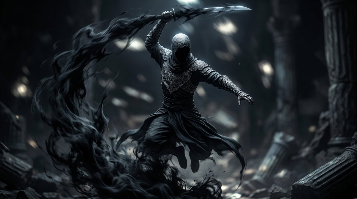 Shadow Assassin in Ruined Temple - GPT Image 2 prompt example