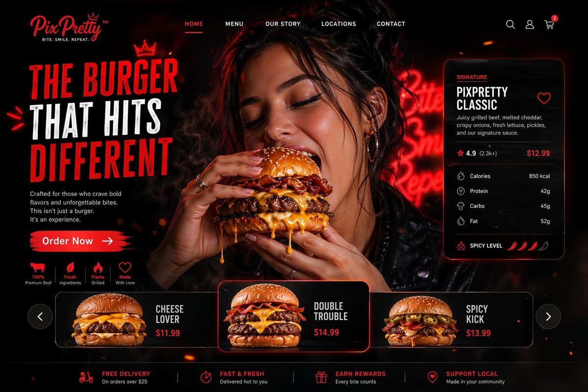 Luxury Cinematic Burger Landing Page - GPT Image 2 prompt example