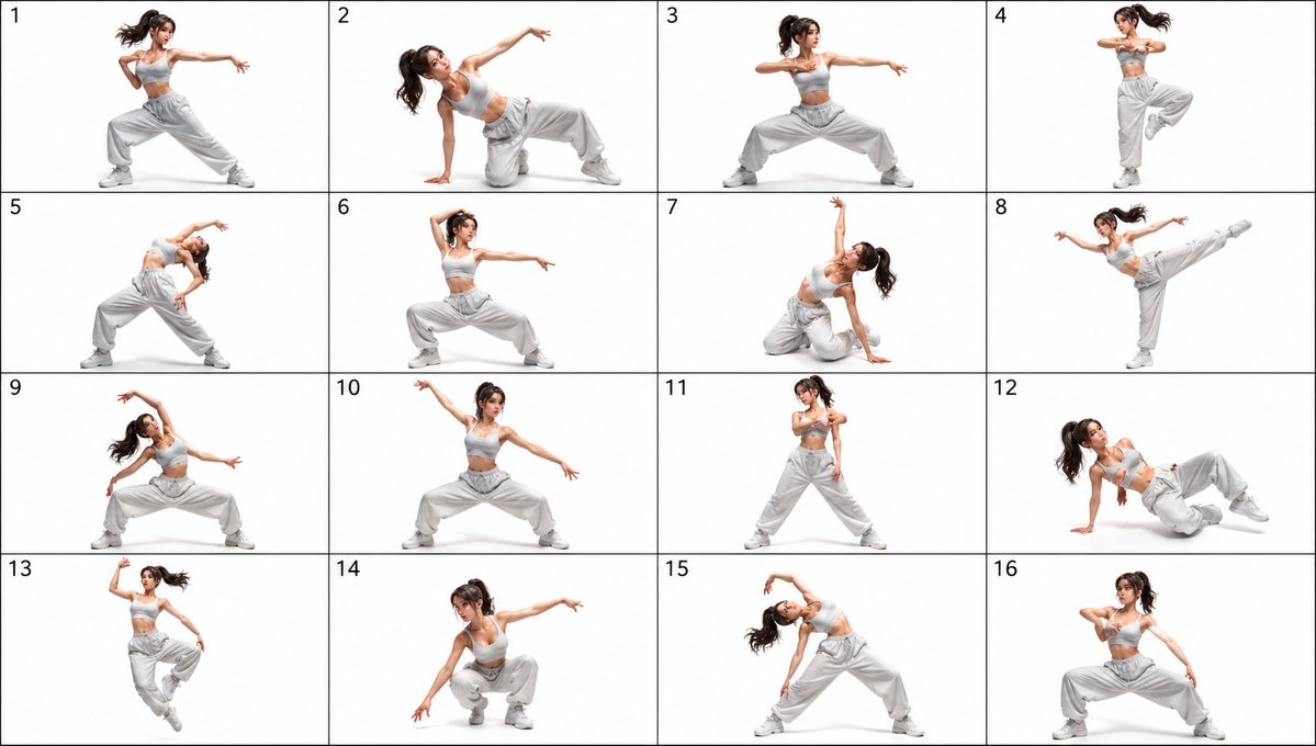 16-Pose Dance Reference Sheet - esempio di prompt GPT Image 2