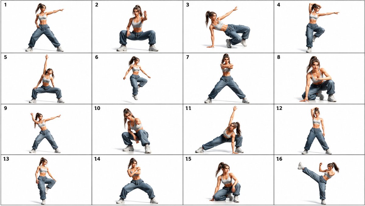 16-Panel Dance Pose Reference Sheet - esempio di prompt GPT Image 2