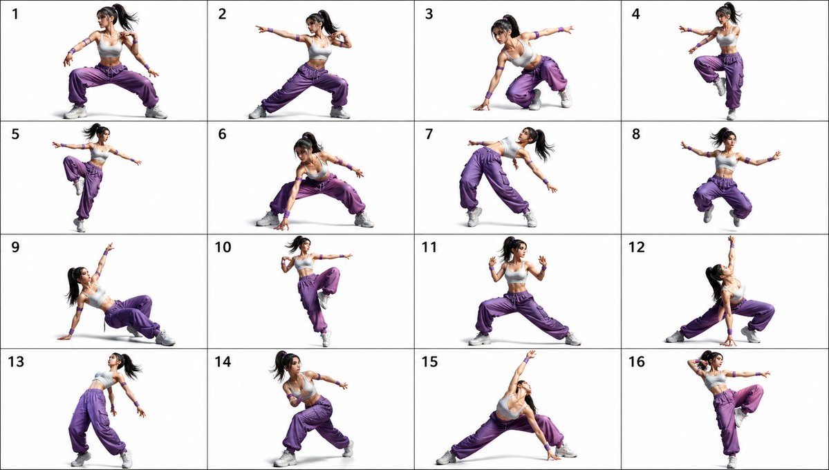 16-Pose Dance Combat Reference Sheet - esempio di prompt GPT Image 2