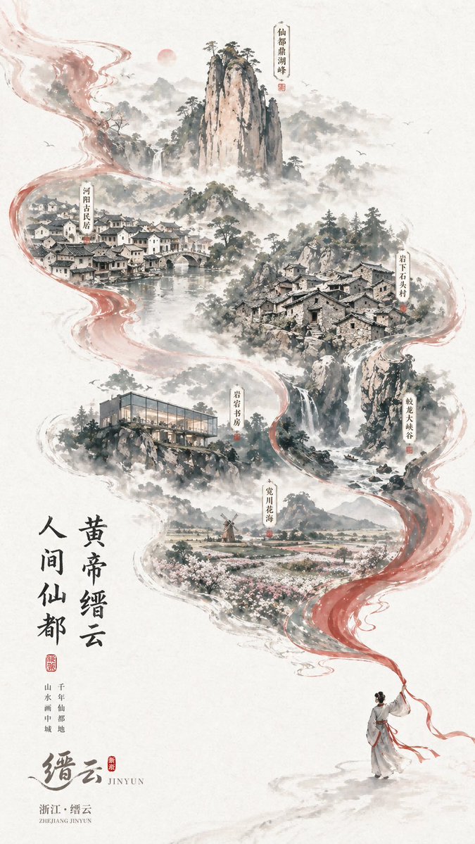 Chinese Ink-Wash Jinyun Travel Poster - GPT Image 2 prompt example