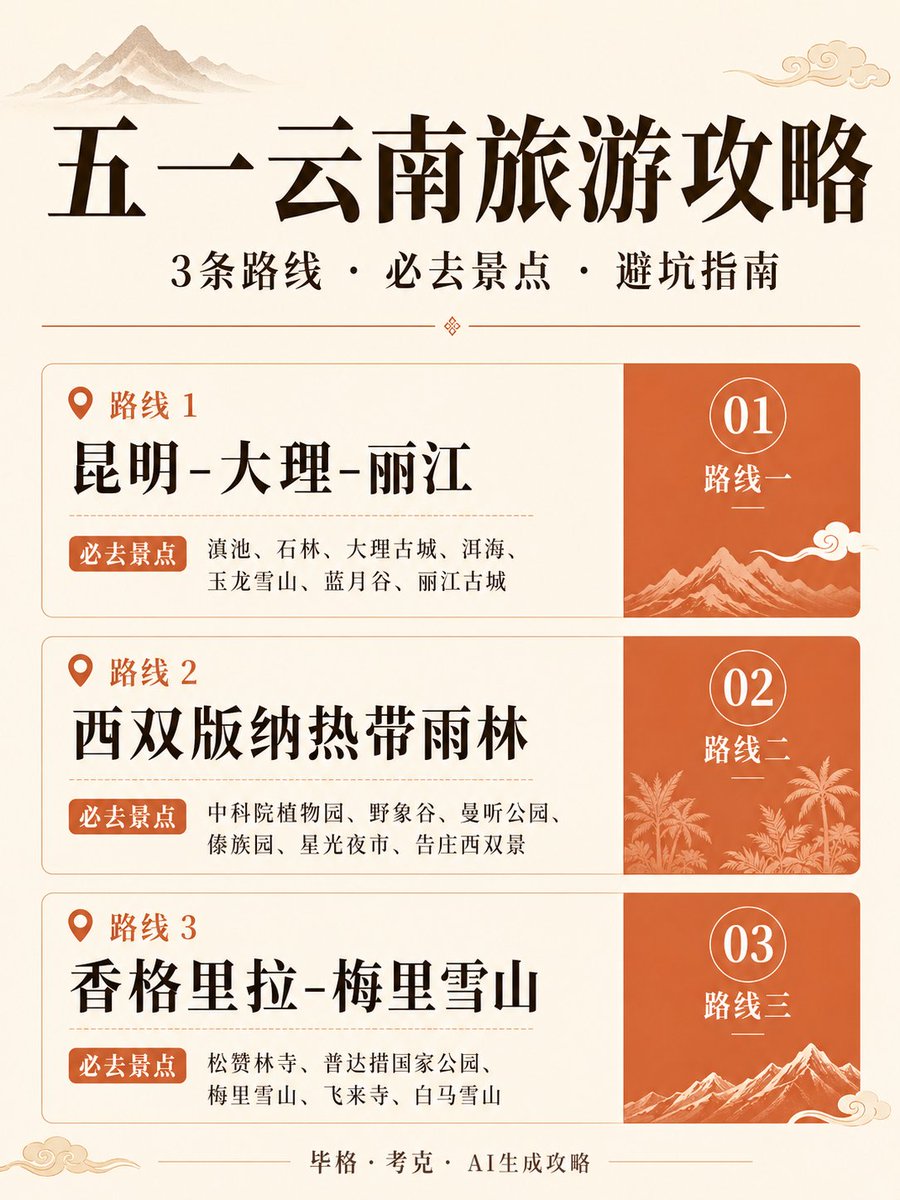 Chinese Yunnan Travel Guide Poster - GPT Image 2 prompt example