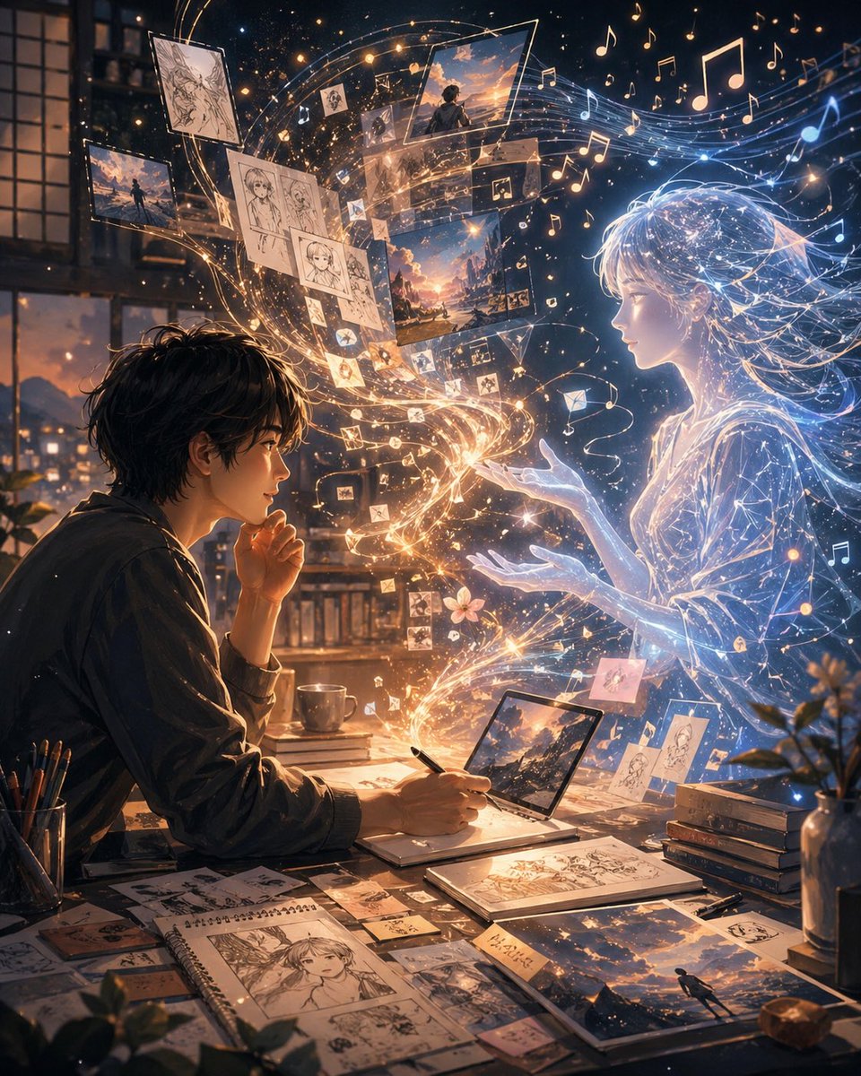 Artist and Ethereal Muse at Night - GPT Image 2 prompt example