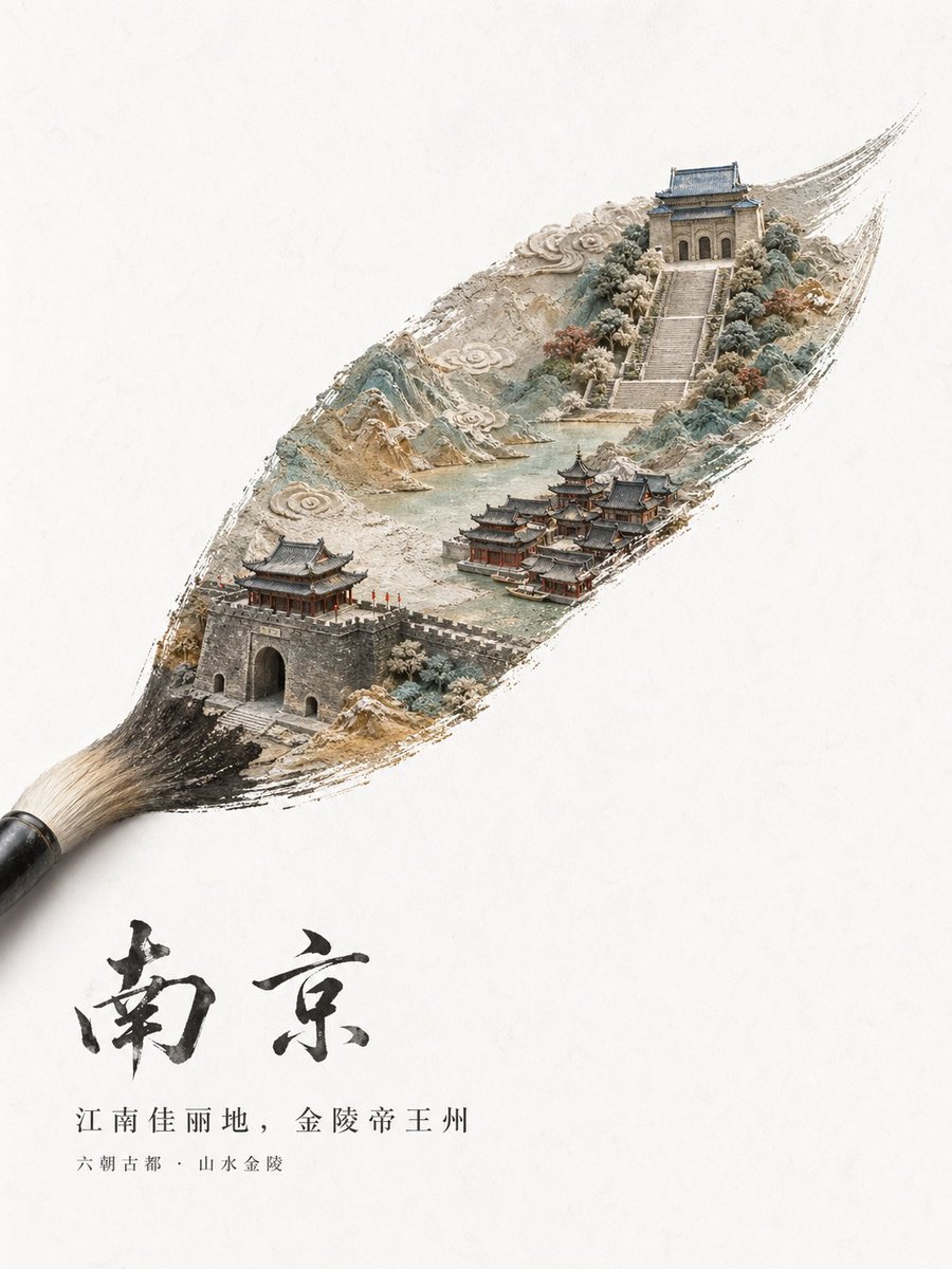 Chinese City Brushstroke Poster - esempio di prompt GPT Image 2