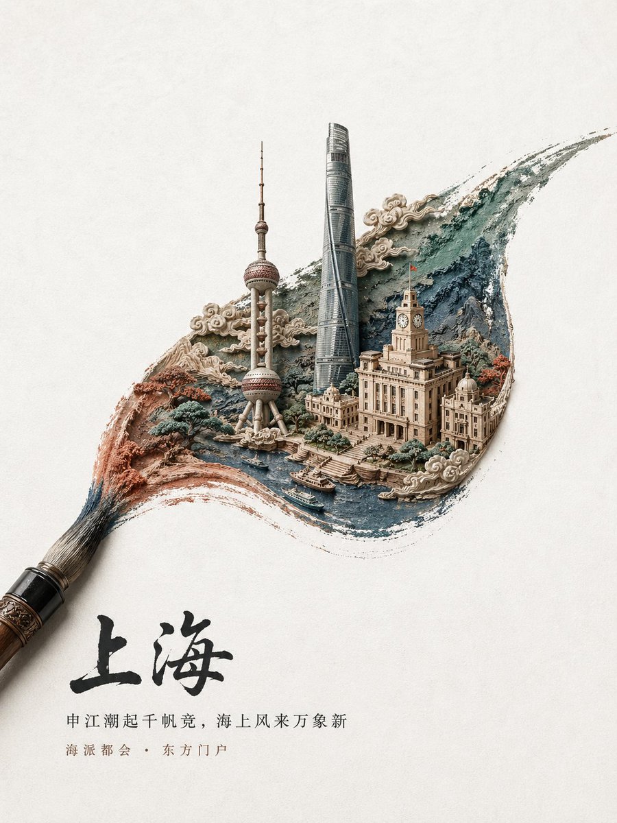 Chinese Brushstroke Shanghai Poster - esempio di prompt GPT Image 2