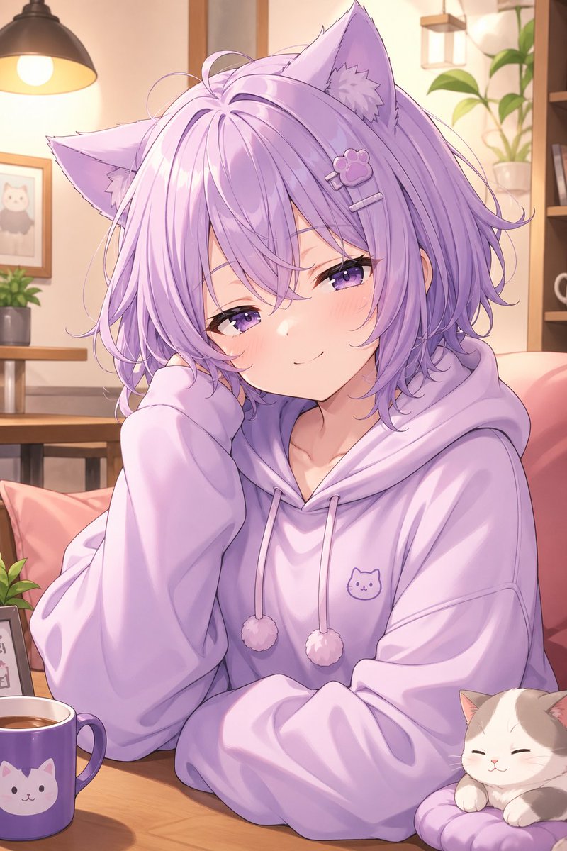 Cozy Lavender Catgirl Portrait - GPT Image 2 prompt example