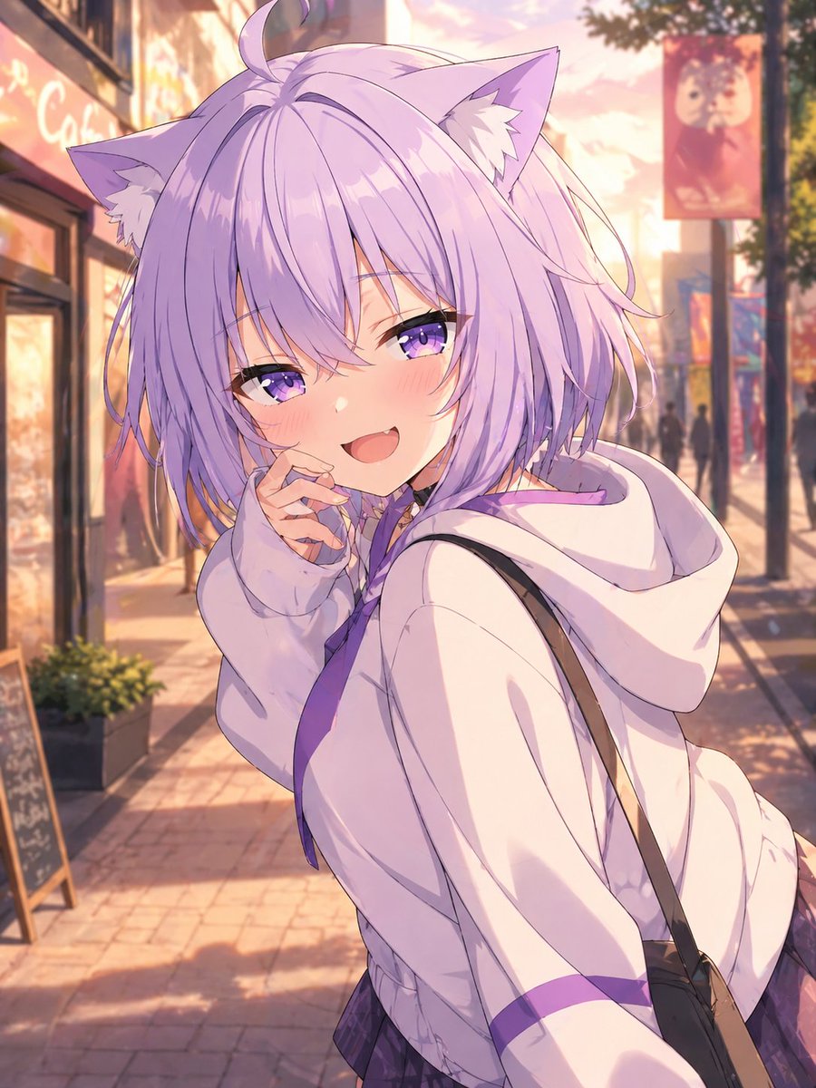 Lavender Catgirl at Sunset Street - GPT Image 2 prompt example