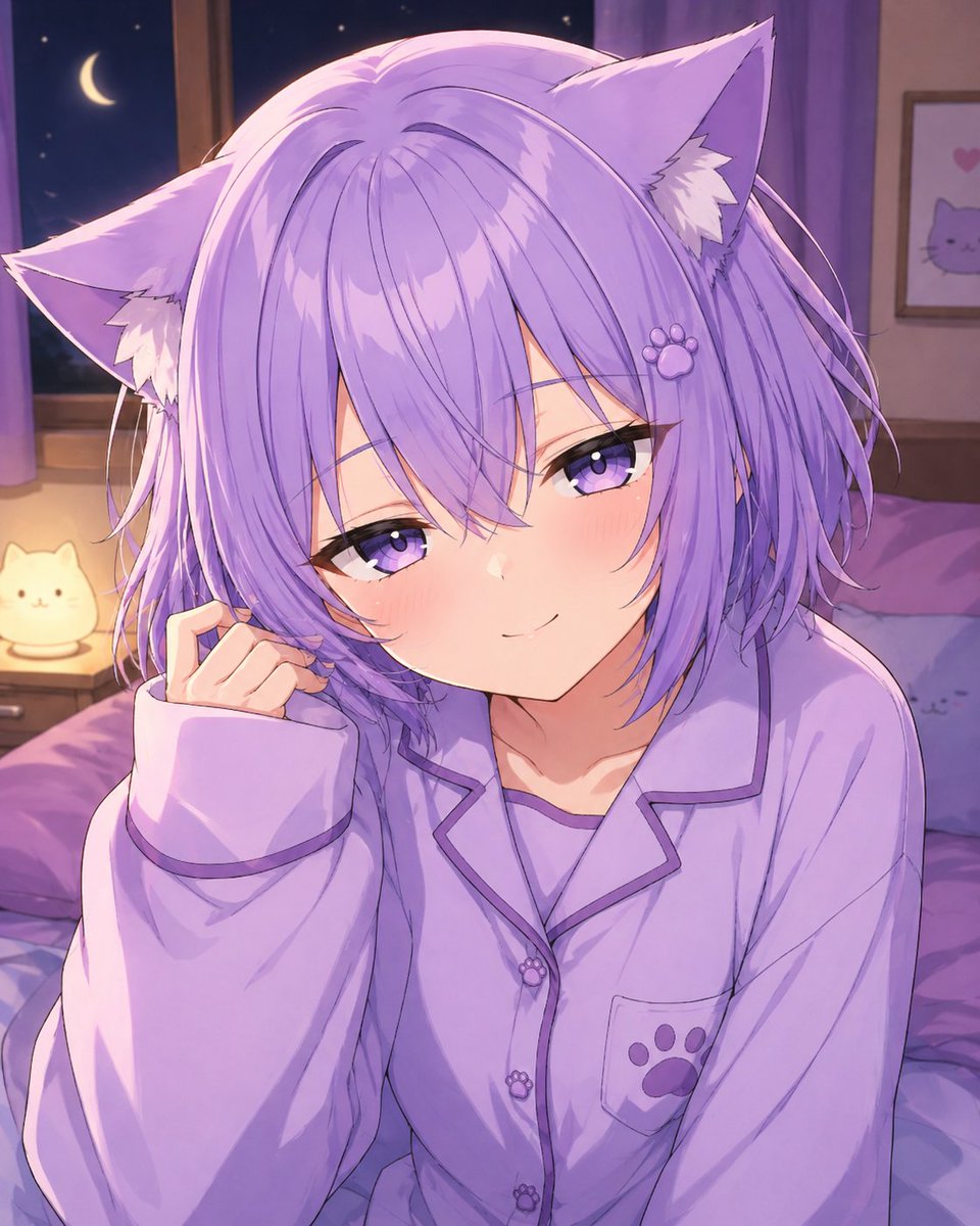 Cozy Catgirl Pajama Night Portrait - GPT Image 2 prompt example