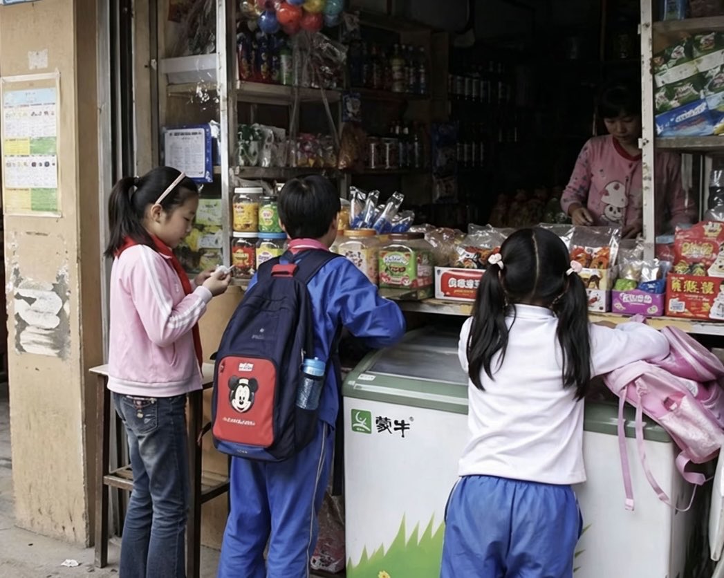Chinese Schoolchildren at Corner Shop - GPT Image 2 Prompt-Beispiel