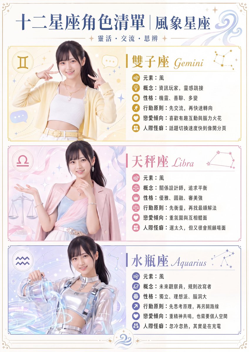 Air Sign Zodiac Character Poster - GPT Image 2 prompt example