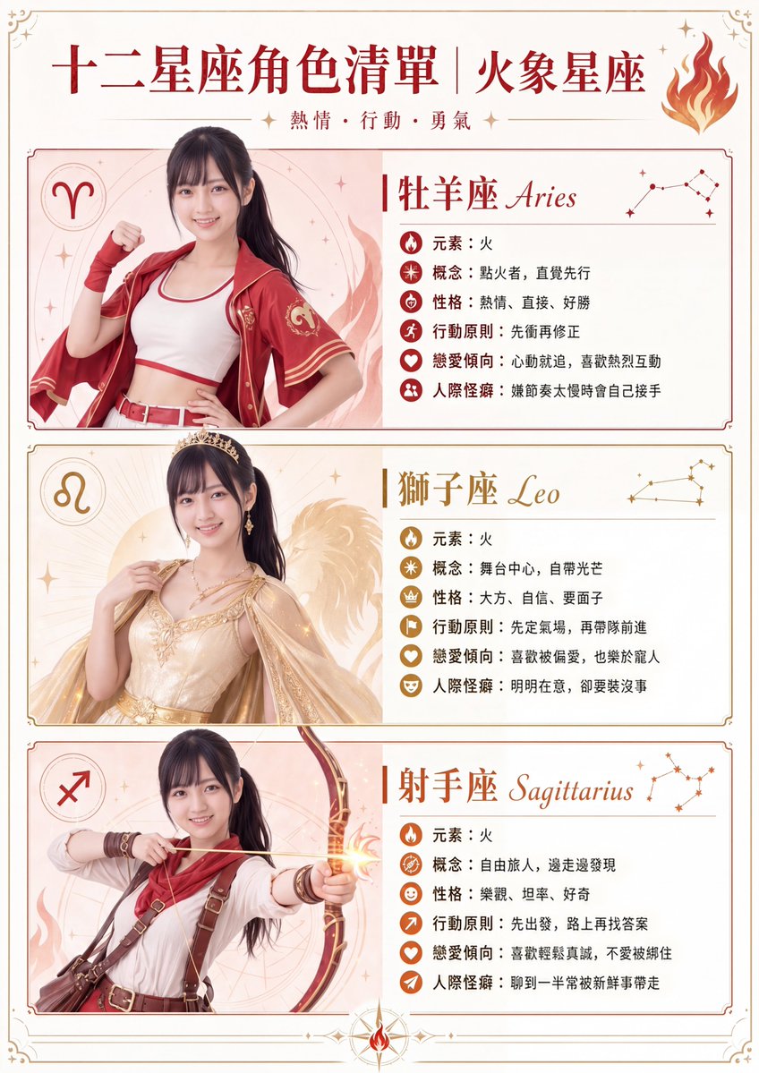 Fire Sign Zodiac Character Poster - GPT Image 2 prompt example