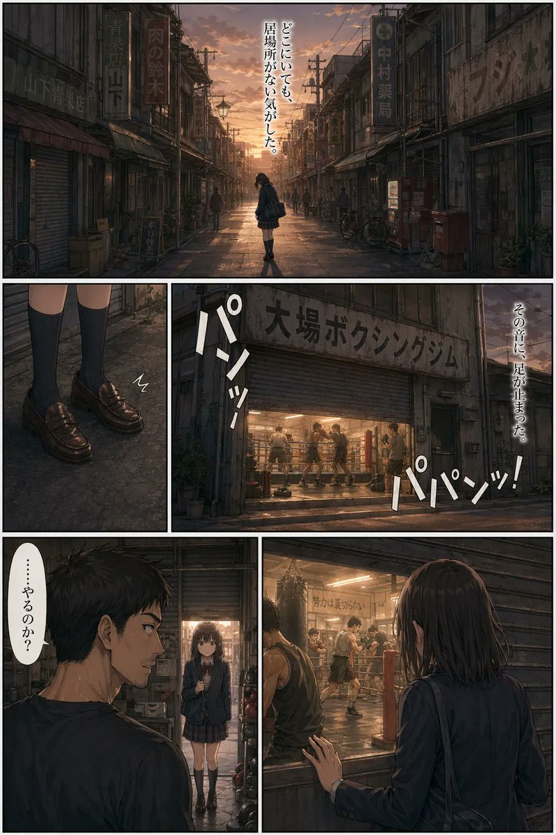Sunset Boxing Gym Manga Page - GPT Image 2 prompt example