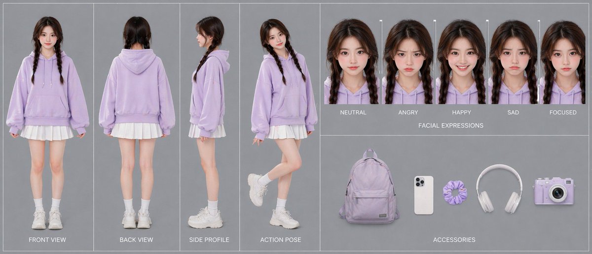 Lavender Hoodie Character Reference Sheet - GPT Image 2 prompt example