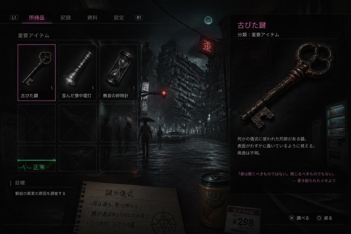 Japanese Horror Game Inventory Screen - esempio di prompt GPT Image 2